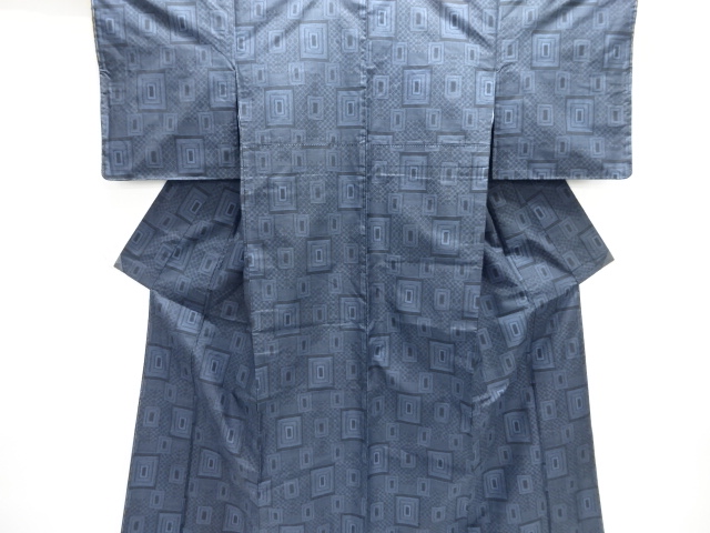 JAPANESE KIMONO / UNUSED OVERLAPPING MASU PATTERN WOVEN HONJO MURAYAMA